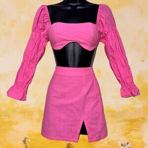 New XS 2 Piece Skirt Set Vacation‎ Summer Mini Skirt Backless Off Shoulder Crop